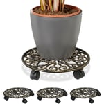 Relaxdays - Porte-plantes à roulettes, lot de 4, fonte, support pot de fleurs, 4 roues, d: 33,5 cm, rond, design antiquités, bronze