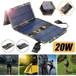 Panneau Solaire Pliable 20W Chargeur de Batterie Phone Camping Randonnée USB 5V