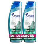 Head & Shoulders Pure Intense Apaisement Des Démangeaisons Shampooing Antipelliculaire, 2x250 ml, À la Menthe Poivrée, Pour Cuir Chevelu Gras Qui Démange, Jusqu’à 100% Des Pellicules Éliminées