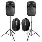 VONYX VPS122A 12" Active Bluetooth Disco Speakers DJ PA System wth Stands & Bags