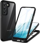 CENHUFO Coque Samsung S22 5G, Antichoc Housse avec Protection d'écran, 360° Protégé Téléphone Etui Double Face Case Robuste Transparent Portable Intégrale Coque pour Samsung Galaxy S22 5G - Noir