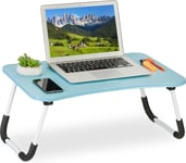 Table de lit, Tablette canapé, HxLxP : 26x63x40 cm, Support Pliable, Ordinateur Portable, MDF, Fer, Bleu Clair