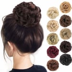 1 st Messy Hair Bun Hair Scrunchies Extension Curly Wavy Messy Syntetisk Chignon för kvinnor Updo Hairpiece Dark Auburn Mixed#