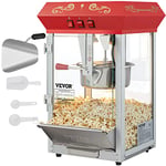 VEVOR Machine à Pop Corn 850 W, Appareil à Pop-corn de Comptoir Électrique, Grand Bol de 227 g pour 48 Tasses par Lot, avec Verre Trempé, 4 Cuillères, Style Cinéma, pour Fête Magasin Soirée, Rouge