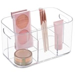 STORi Bliss Organiseur de cosmétiques en plastique à 5 compartiments | Transparent | Poubelle de maquillage rectangulaire divisée et panier de rangement avec poignées passe-partout | Coins arrondis |