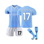 2023/24 Manchester City Home #17 De Bruyne Fotbollströja Kit för barn Vuxna S(165-170CM)