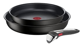 Tefal Ingenio Unlimited ON 3 piece Non-Stick Induction Pan Set, 24 & 28 cm Frying Pans, 1 Removable Handle, Easy Cleaning, Heat Indicator, Black, L3959143