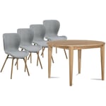 Table ronde extensible pieds fuseau D105 + 4 chaises tissu - victoria