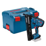 Bosch Professional 18V System cloueur à bois sans-fil GNH 18V-64 MD (modes coup par coup/rafale, clous utilisables : 32-64 mm, 16 ga (1,6 mm), inclinaison du chargeur 20°, sans batterie, L-BOXX)