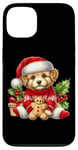 Coque pour iPhone 13 Chiot mignon en bonnet de noel avec biscuit au pain d'épice