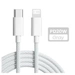 20W USB-C PD-kabel för iPhone 14 13 12 11 Pro Max Xs 8 Plus iPad 3A Datakabel för iPhone Typ-C Datakabel grå 2M