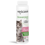 Vetocanis | Shampoing pour chat | Shampoing Sec en Poudre | Absorbe l'excès de Sebum et de Saletés | A base de Talc | Toilettage du Chat | Formulé sous Contrôle Vétérinaire | Fabriqué en France | 150g