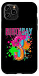 Coque pour iPhone 11 Pro T-shirt 3ème anniversaire pour filles et garçons. Éclaboussures de peinture de 3 ans