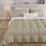 PETTI Artigiani Italiani - Couette Chaude Hiver 240x260 Bicolore BlancTaupe, Couette Double Face, Couette pour lit 2 Personnes, Couette en Microfibre 300g/m², Made in Italy