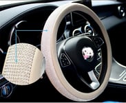 Ruirui Car Steering Wheel Cover Bling Bling Rhinestone Leather Handcraft Car Steering Wheel Cover For Lady Four Seasons Steering Cover, beige