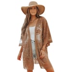 Kvinnors spets Cardigan Blommig Beach Cover Ups khaki