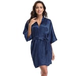 Women Satin Dressing Gown,Valentines Day Sexy Lingerie Silk Silky Solid Color V Neck Babydoll Plus Size Kimono Bridal Wedding Short Robe Dress Bathrobe Nightie Sleepwear For Friend Gift,Navy Blue,3Xl