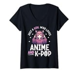 Womens Just a Girl Who Loves Anime and K-Pop Anime Merch Japanese V-Neck T-Shirt