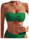 GORGLITTER Women's Bandeau Bikini Tops Ruched Twist Bathing Suit Swimsuit Top Beachwear Green L