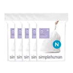 simplehuman Code N 100 Liners, 50% Recycled Custom Fit Bin Bags in Dispenser Packs with Durable Drawstring Tie Handle, 45-50L, White