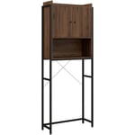 Kleankin - Meuble wc meuble dessus toilettes style industriel 2 portes avec étagère niche acier noir aspect noyer