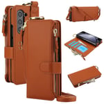 Ruskea Crossbody Wallet -Nahkakotelo, Joka On Yhteensopiva Samsung Galaxy Z Fold6:N Kanssa