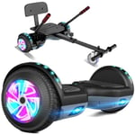 SISIGAD Hoverboard and Kart Bundle, 6.5 inch Self Balancing Scooter with Hoverkart, Hoverboards with LED Lights, Ideal Hover Board for Kids Teenagers Adults，Black+Gray