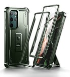 Dexnor Full Body Case for Samsung Galaxy S22 Ultra【Double front frame & Kickstand 】, Bumpershock Technology Drop Protection Rugged Phone Cover Shockproof Protective Bumper Case - Army Green