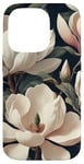 Coque pour iPhone 14 Pro Magnolias crémeux élégants sur fond sombre