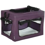 Mesh Purple 48.5cm Foldable Pet Carrier, Cat Bag w/ Cushion, for Miniature Dogs