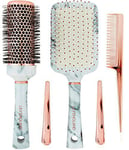 Lily England Hair Brush Set - Paddle Brush, Round Blow Drying Hairbrush, Comb &