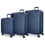 Movom Wood Set de Bagages Bleu 55/65/75 cms Rigide ABS Serrure TSA 220L 4 roues doubles Bagage à main