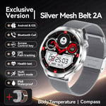 2024 Uusi Gps Sports Nfc Fashion Smart Watch Miesten 1,85" Amoled-Näyttö Syke Verenpaine Terveys Älykello Huawei Ios:Lle_Silver Mesh Belt 2A_Original box