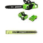 Greenworks Tronçonneuse à Batterie avec Moteur Sans Balais, Longueur Guide-Chaîne 16 Pouces (40cm), 2 Batteries 40V 2Ah, Chargeur-GD40CS18K2X + Original Greenworks 40cm Barre de chaîne