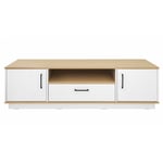 Meuble tv Omaha T121, Chêne clair + Blanc, 160x45x50cm - Chêne clair + Blanc