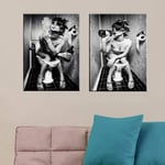 ZXWL Sexy Girl Sit in a Toilet Nordic Canvas Art Posters And Prints Black and White Woman Smoke and Drink in Restroom Picture Poster 45X65cm-2pcs Frameless