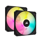 Corsair AF120 RGB SLIM, 120mm PWM Fluid Dynamic Bearing Fan Kit - Thin Profile for Small-Form Cases - Low-Noise - Up to 2000 RPM - 8 Addressable RGB LEDs - Dual Pack with Lighting Node CORE - Black