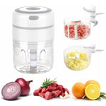 Mini hachoir à oignons électrique avec 2 tasses, mixeur de cuisine multi-électrique 250 ml + 100 ml, rechargeable par USB pour légumes, fruits,