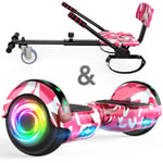 SISIGAD Hoverboard go Kart Seat, 6.5 Inches Hoverboard Hoverkart with LED Lights and Bluetooth Speaker, Hoverboard Go Kart Bundle for Kids Boys Girls