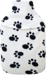 Cosy Fleece 1 Litre Mini Hot Water Bottle & Cover: Cream Paw Print Design