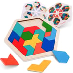 Träpussel för barn - Hexagonformad mönster Tetris Block Tangram Logic IQ-spel Hjärngymnastik Leksak Present till tonåringar