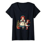 Womens Raggedy Ann Dolls and a Small Christmas Tree V-Neck T-Shirt