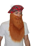 Adults Scottish Tartan Hat & Beard Highlander Fancy Dress Accessory 2pc Set