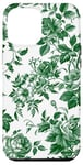 iPhone 15 Plus Chinoiserie Green Toile Pattern Roses Leaves Garden Case