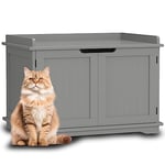 BAKAJI Meuble à litière pour Chats relevé avec entrée latérale Ronde, Armoire Multifonction pour Animaux domestiques avec 2 Portes, Fermeture magnétique, Niche Couleur Grise, 72 x 51 x 52 cm