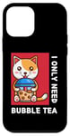 Coque pour iPhone 12 mini Mignon chat kawaii boisson thé au lait bulle I Love Boba Tea