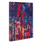 Big Box Art The Streets in Abstract Canvas Wall Art Framed Picture Print, 30 x 20 Inch (76 x 50 cm), Blue, Plum, Red, Mauve, Beige