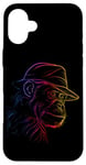 Coque pour iPhone 16 Plus Contour arc-en-ciel primate portant un chapeau