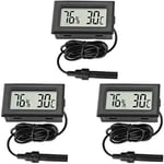 3x Mini LCD Digital Termometer Hygrometer Temperatur Fuktighet Tester med Extern Sensor för Kylskåp Frys Akvarium