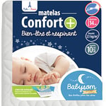 Babysom - Matelas Bébé Confort+ 60x120 cm | Circulation Parfaite de l'air : Respirant | Ultra Ventilé : Confort Optimal | Épaisseur 14 cm | Déhoussable | Oeko-Tex® | Fabrication française